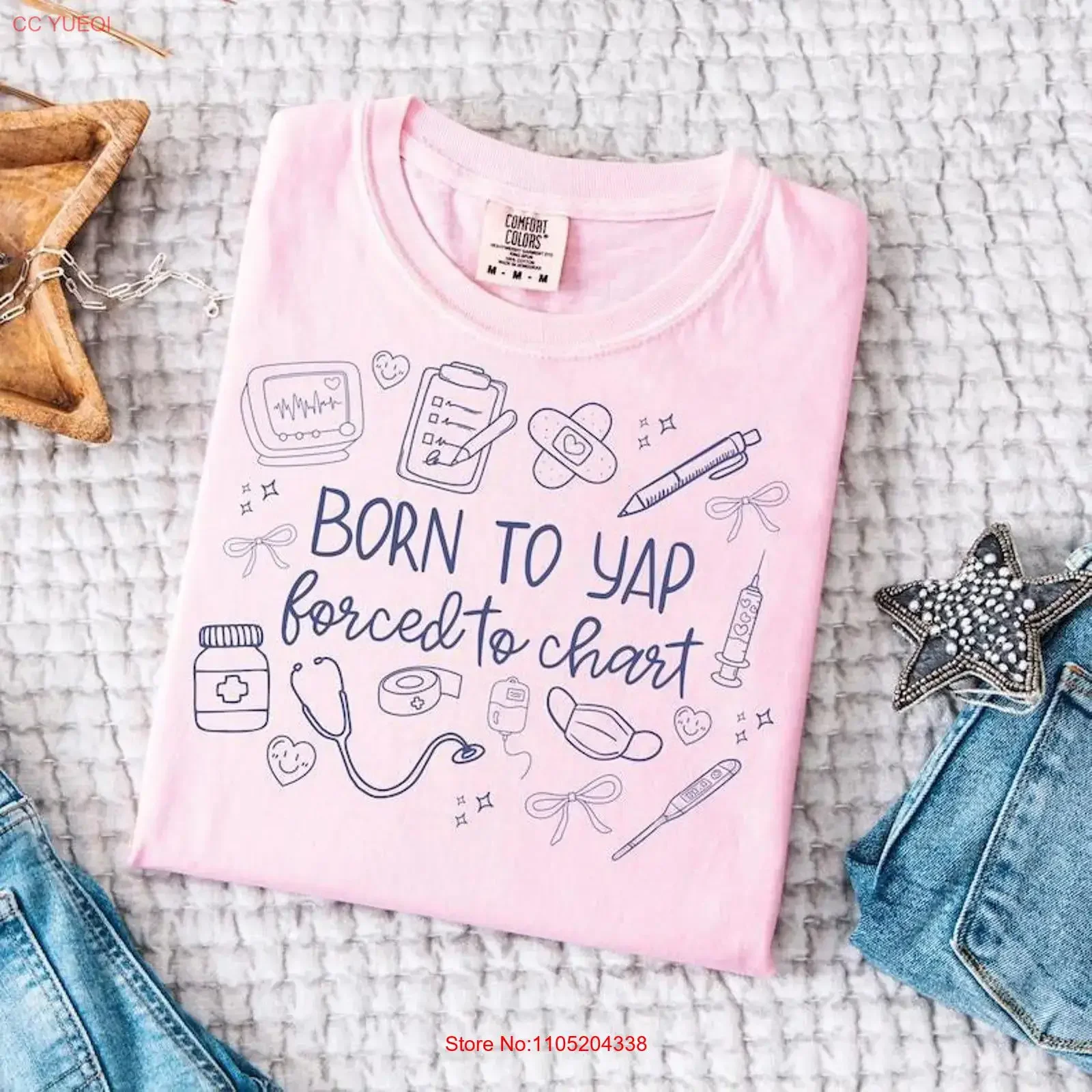 Nurse T shirt Born to Yap Forced Chart SweaT Girly Registered Funny Practitioner vintage Washed fashion graphic Comfortable