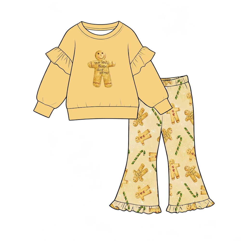 Christmas Girl Outfit Long Sleeve Flared Pants Set Star Candy Print Winter Clothing For Kids Boutique Children's Set