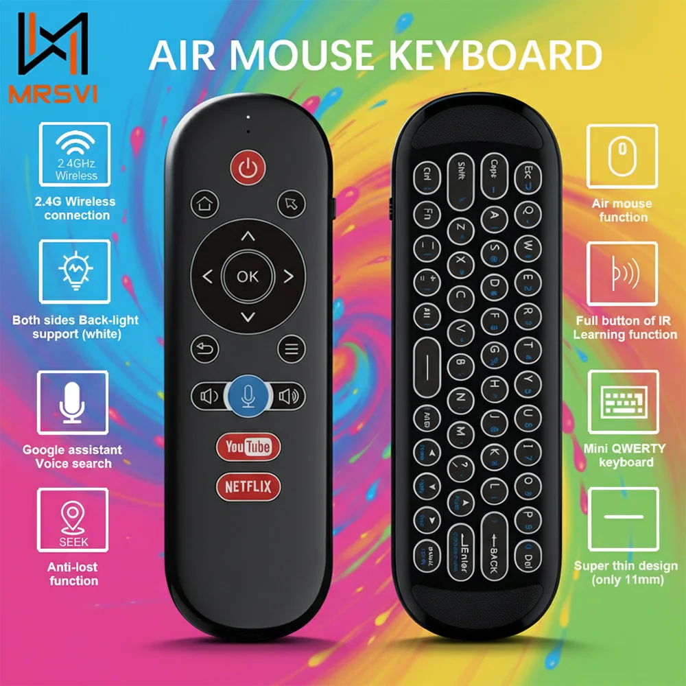 MRSVI W1 PLUS Air Mouse Fernbedienung 2,4G RF Kabellose Mini-Tastatur Gyroskop-Tastatur mit Anti-Verlust-IR für Android TV Box