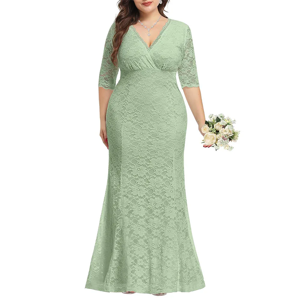 

Customized Elegant Mother of The Bride Dresses Wedding Dresses for Bride Mermaid Formal Evening Gown Wrap Neck Lace Dress