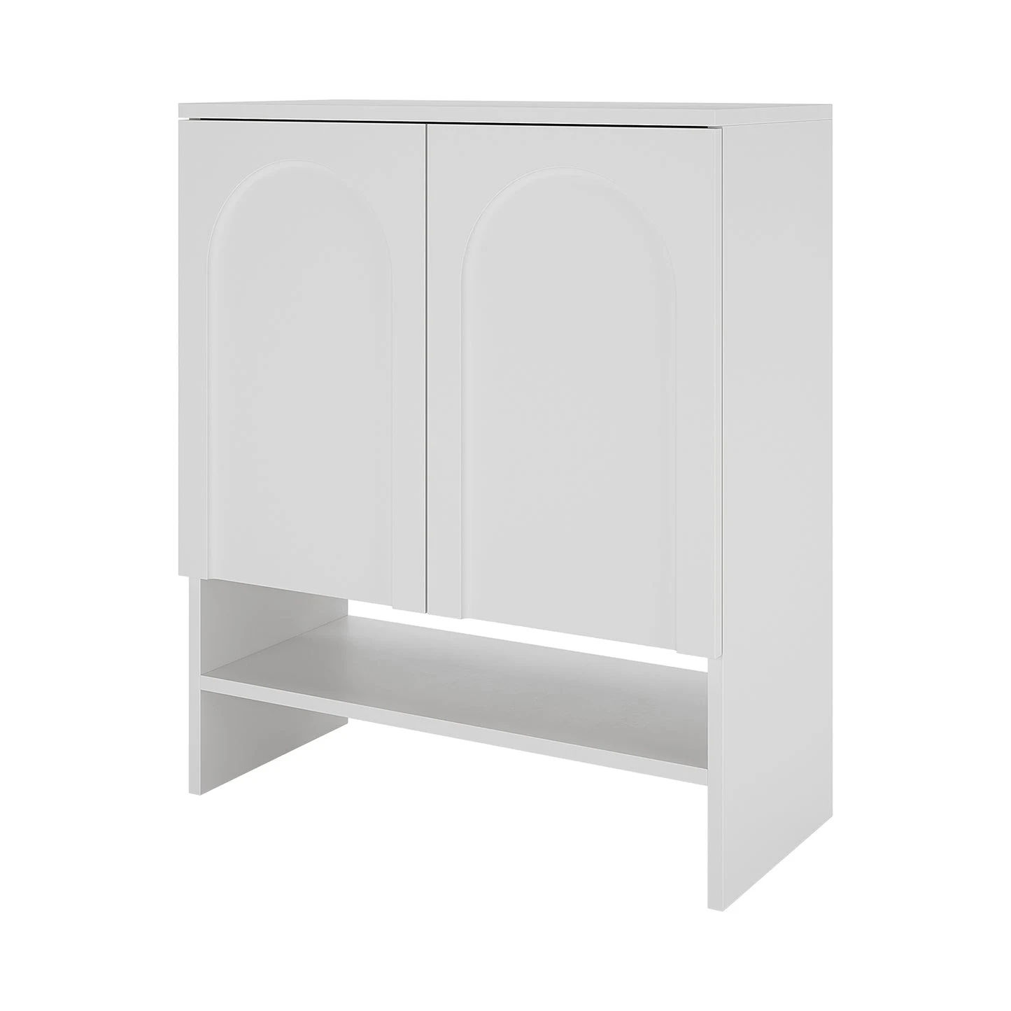 xx-2 Door Wooden Shoe Cabinet with Panel Design and Arch Detail in White for Living Room*
