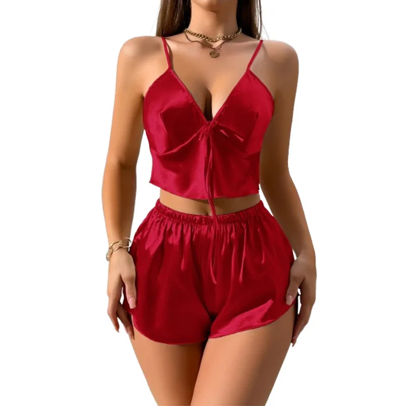 

Сексуальный комплект: майка-комбинация и шорты, домашняя одежда из ледяного шелка для женщин, пижама, простой и элегантный стиль