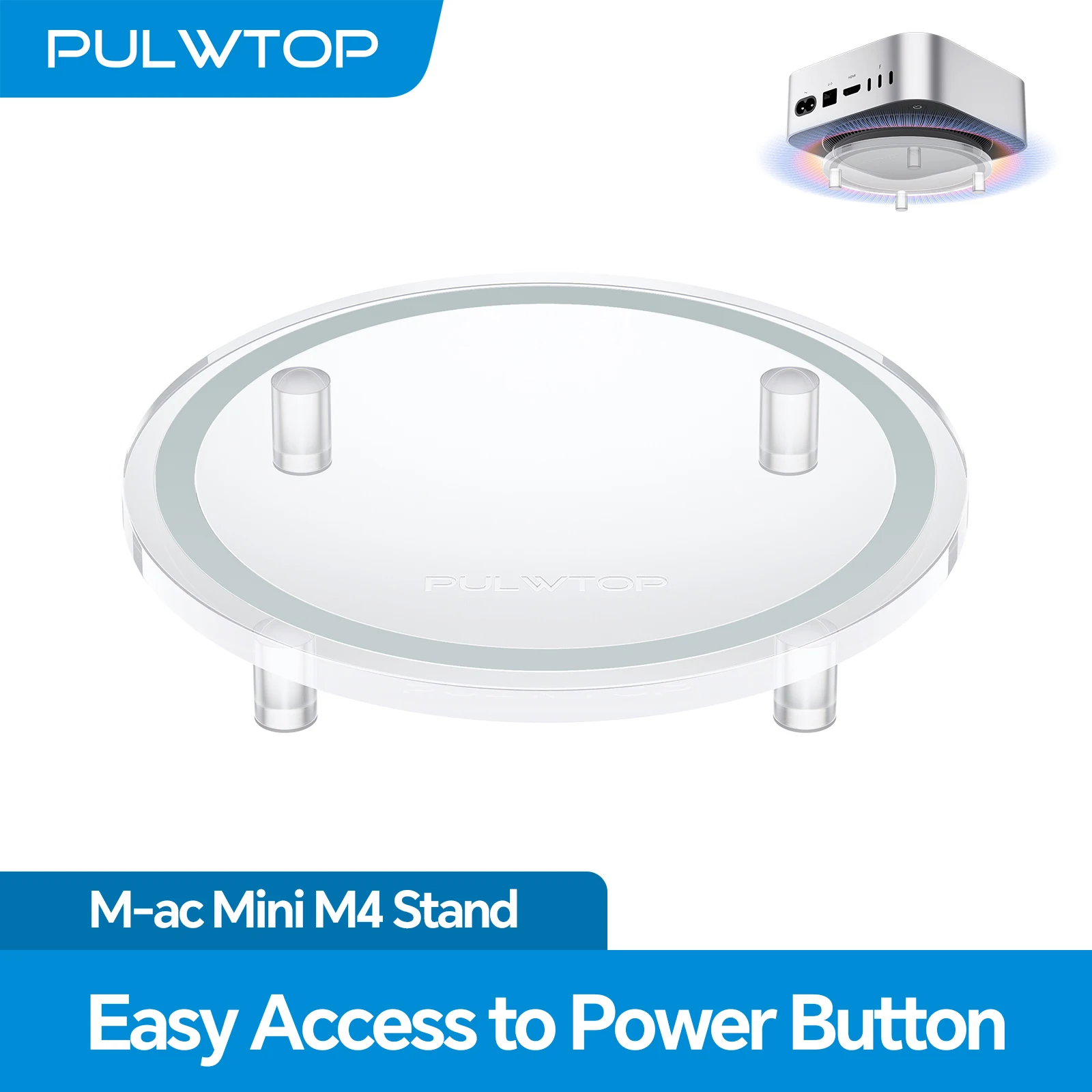 PULWTOP Clear Acrylic Desk Stand for Mac Mini M4/M4 Pro 2024, Anti-Slip Base & Heat Dissipation for Mac Mini 2024 Model