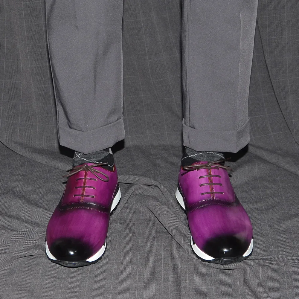 Luxury Classic Oxford Shoes for Men Genuine Leather Lace-up Plain Toe Handmade Casual Sneakers Black Blue Purple Male Footwear