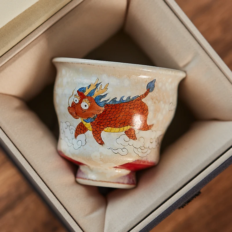 

Tea Cup Hand-Painted Animal Gradient Color Dragon Ceramic Imitation Firewood Vintage Large Capacity Neo Chinese Style Ornaments