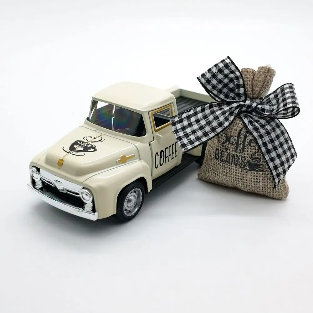 Camion da caffè pressofuso Pickup Modello classico retrò Giocattoli Modello di camion in metallo Simulazione Sacco di tela Mini Camion da caffè Decorazioni da cucina