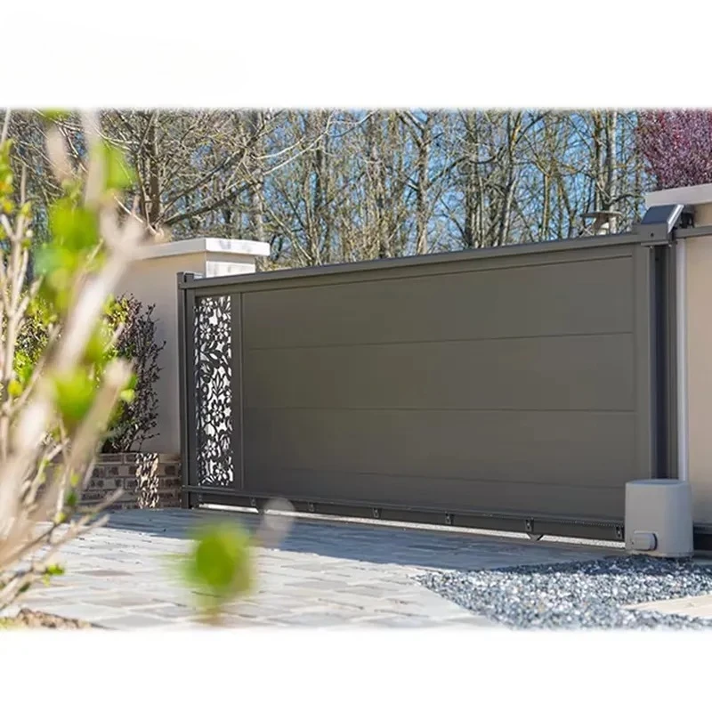Customized Aluminum Portail Automatic Coulissant 4m Durable Grey Color Driveway Aluminum Sliding Gate for Entrance