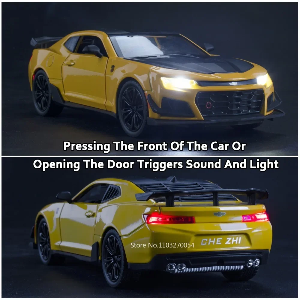 1:24 camaro atlantico brinquedos modelos carros liga diecast carros esportivos 4 portas abertas pneus de borracha som luz puxar para trás para crianças presentes