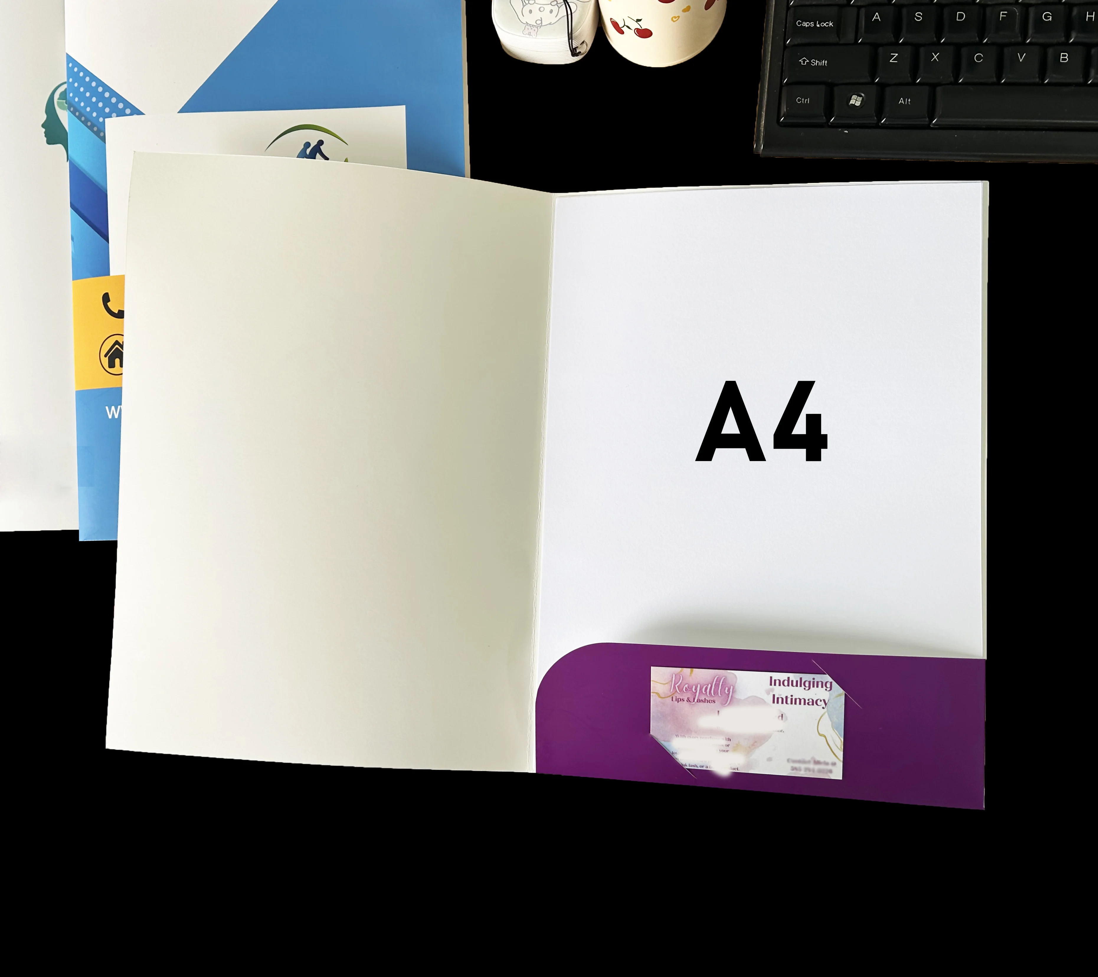 A4 250G Custom Full-Color Printing Folders and Envelopes with Single and Double Pockets, Business Card Holder