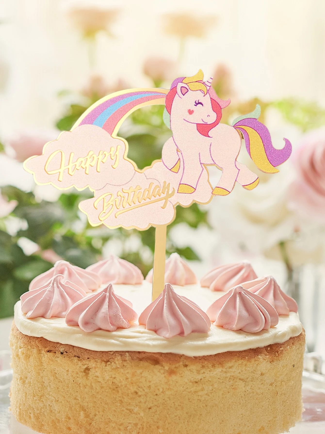 1pc niedlichen Farbe gedruckt Einhorn alles Gute zum Geburtstag Acryl Kuchen Einsatz Taufe Geburtstags feier Kuchen Dekoration Dekorations bedarf