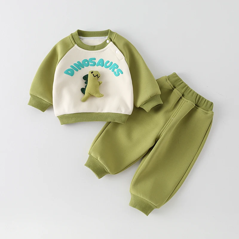 

Fleece Lined Autumn Winter Outfit for Boys Cartoon Hoodie And Pants Two Piece Set Baby Toddler Kids Clothing Warm Comfortable
