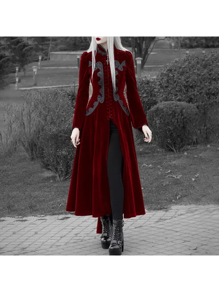 2025 Nieuwe Vintage Vrouwen Lange Mouw Fluwelen Slipjas Jas Gothic Jurk Herfst Vampier Geul Bovenkleding Middeleeuwse Cosplay Kostuum - afbeelding 2