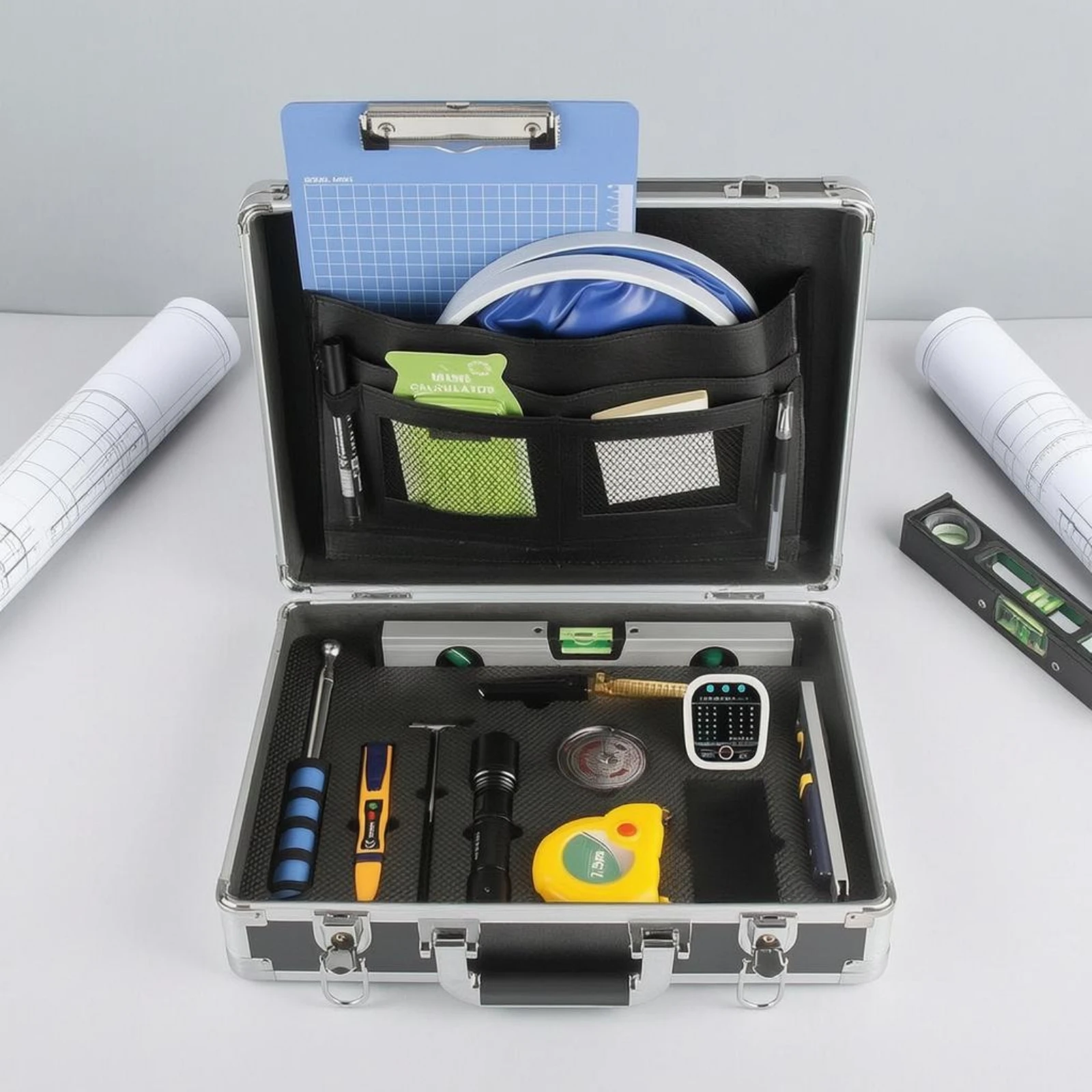 

Home Inspection Tool Kit Aluminum Alloy Home Inspection Case Set Household Tool Set Silver Metal Shell Pocket Storage