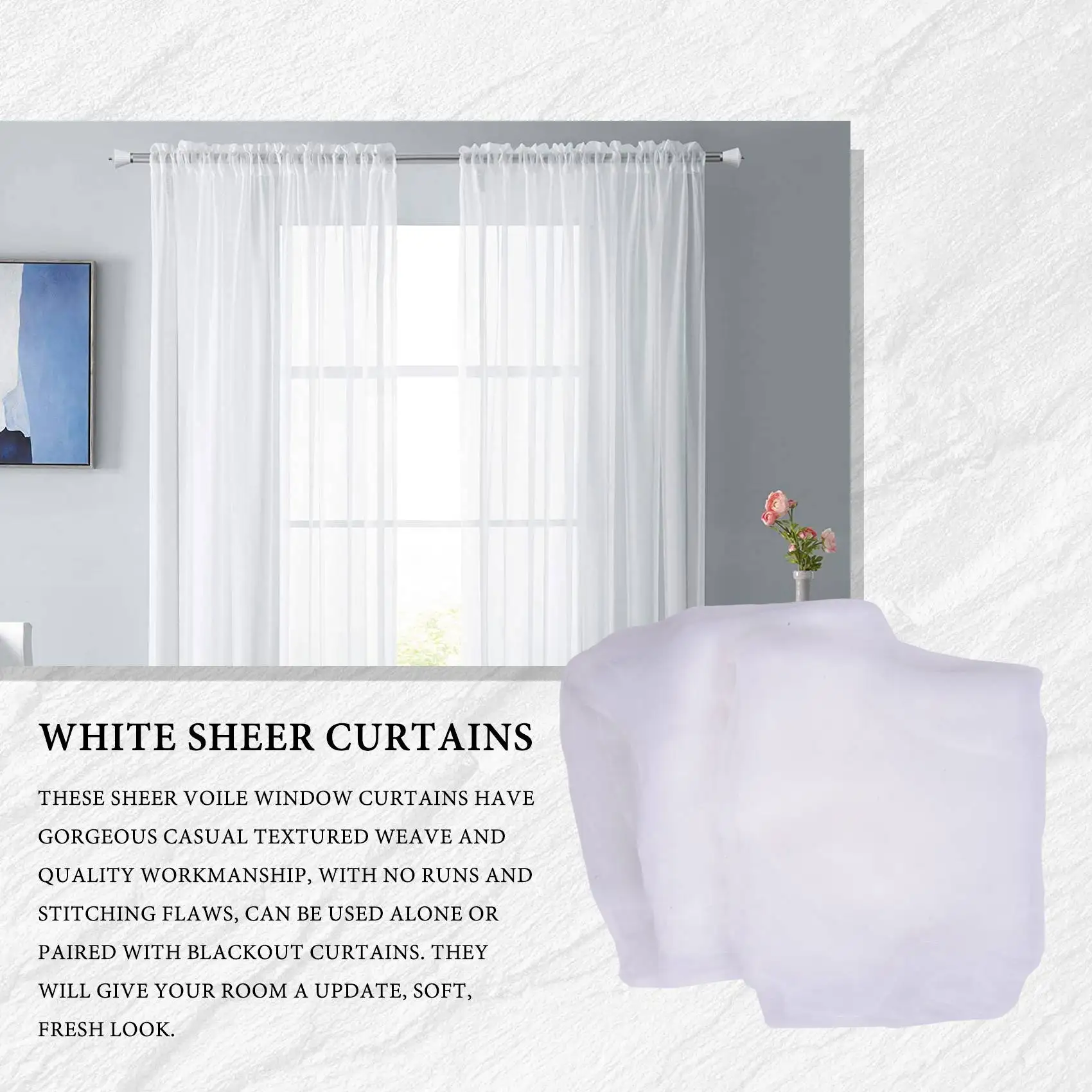 Window White Sheer Curtains 84 Inches Long 2 Panels Sheer White Curtains Clear Curtains Basic Rod Pocket Panel &LICG