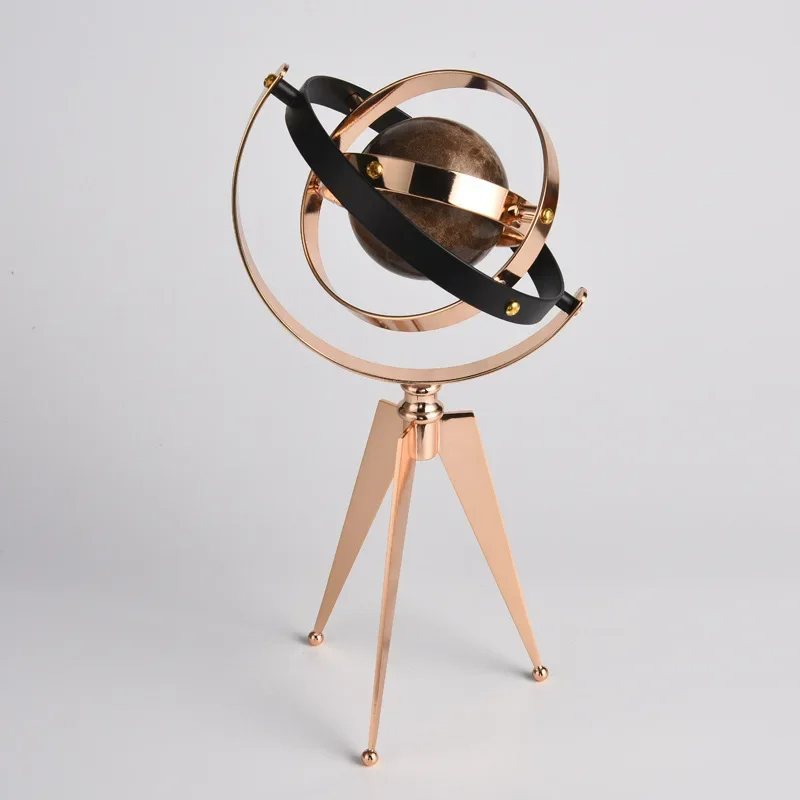 Metal Arts and Crafts Decoration Globe Metal Cutout Planet Marble Spinner Decorative Figurines Home Decoration Accessories