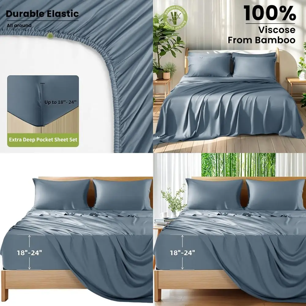 

Простыни из бамбуковой вискозы — ультра глубокий карман для матрасов 18–24 лет, охлаждающие и дышащие, комплект постельного белья шелковистого качества из 4 предметов, Q