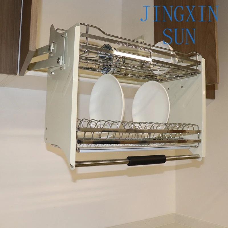 Stainless Steel Kitchen Hanging Cabinet Dish Rack for Pull Down Lift Up Down Drain Bowl Rack for Cabinet Pull Basket for