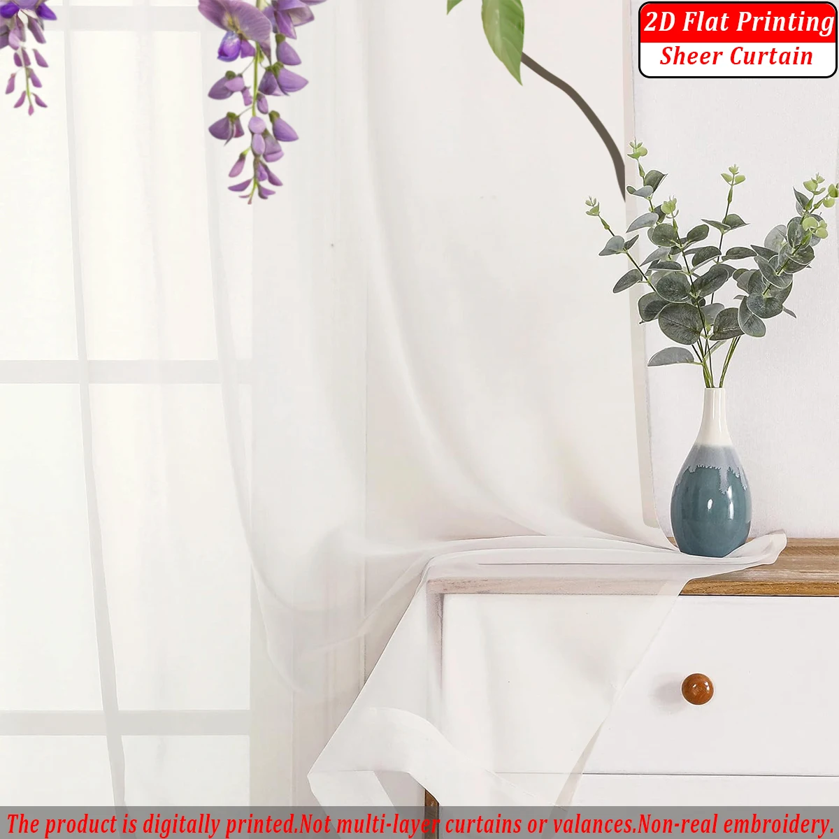 Purple Wisteria Flower Flat Printing Sheer Curtain，Light Fabric，for Living Room Bedroom Home Door and Window Decor - view 3