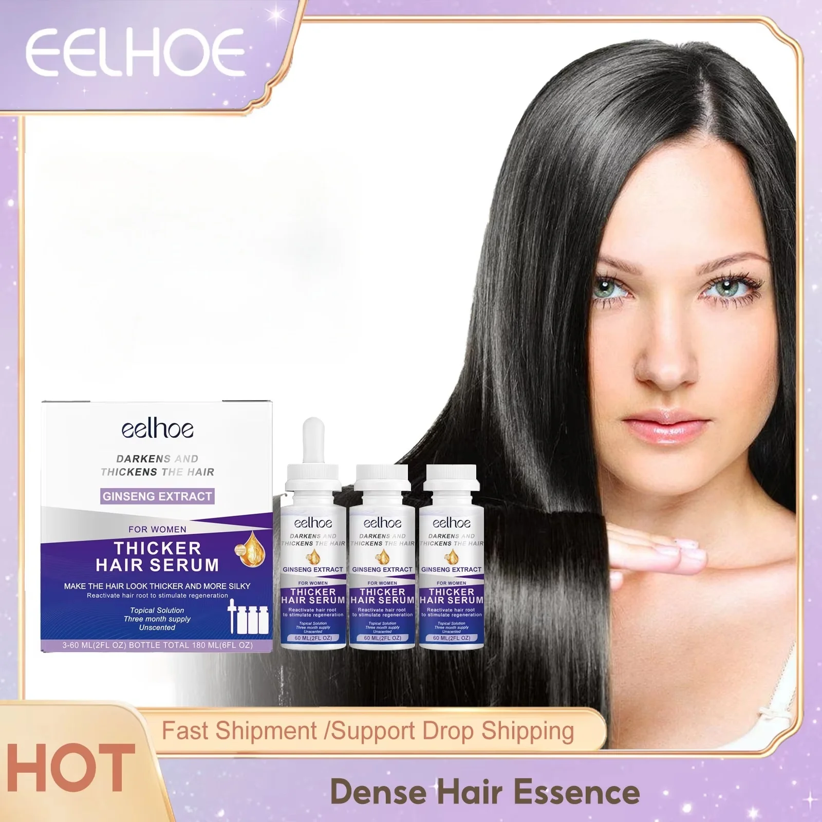 

EELHOE Natural Hair Growth Serum Anti Hair Loss Scalp Treatment Liquid Repair Damaged Dry Hair Moisturizing Thicker Serum 3pcs