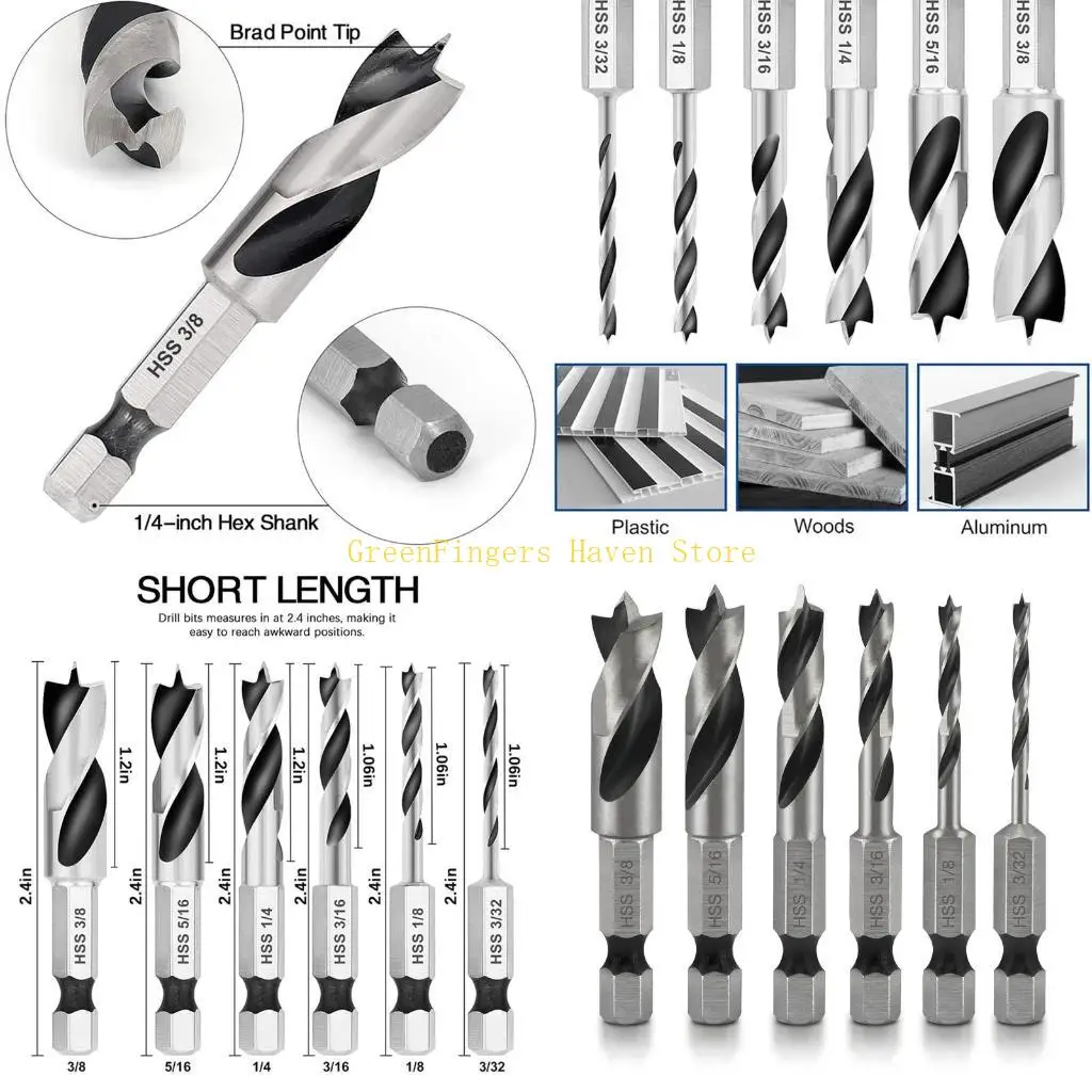 

F68d 6 кусочков Brad Point Drill для деревянного пластика алюминия для устойчивости к коррозии для оформления дома