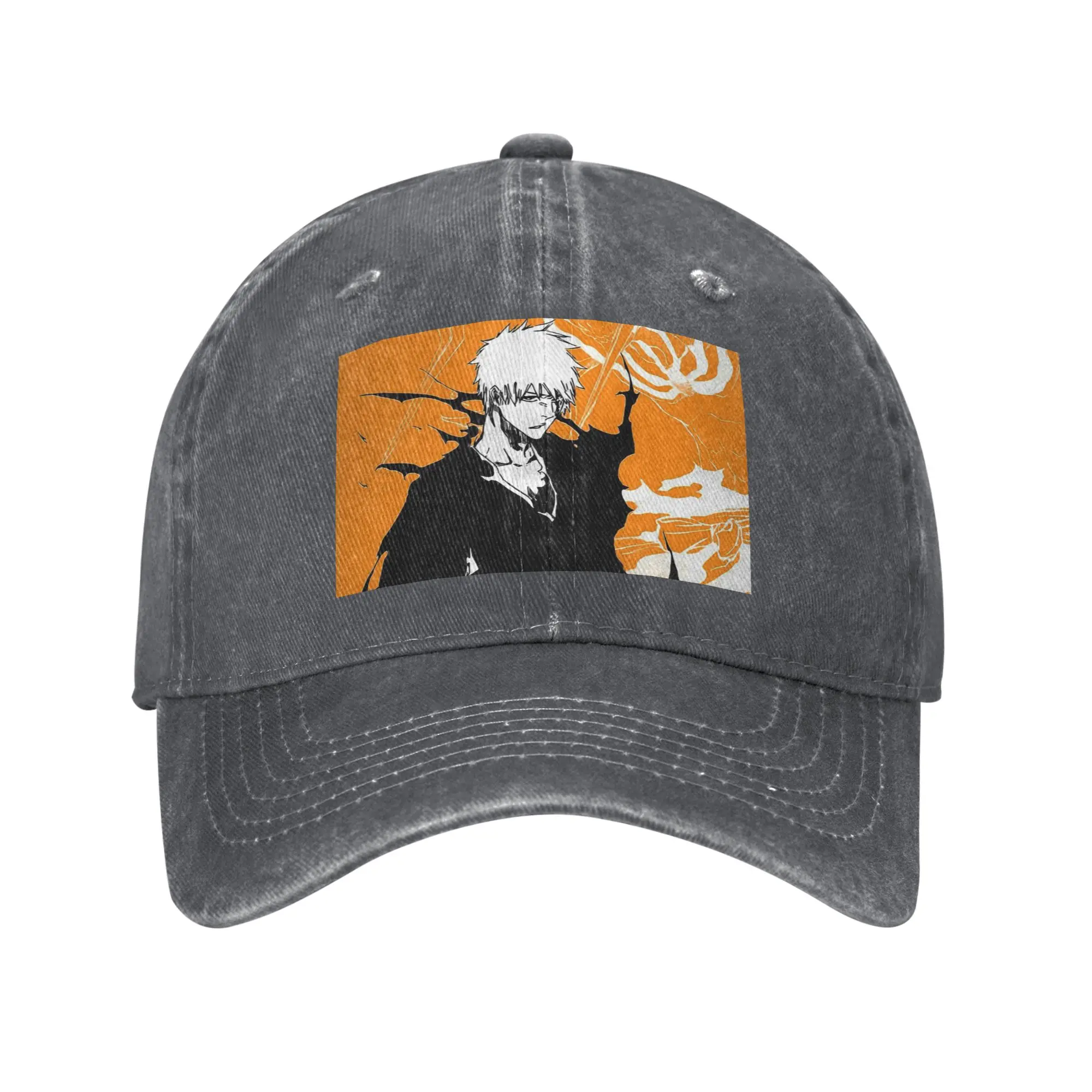 Orange Ichigo kurosaki  Anime Bleach Washed Denim Cap Casual Baseball Caps Adjustable Hat Summer Unisex Baseball Hats