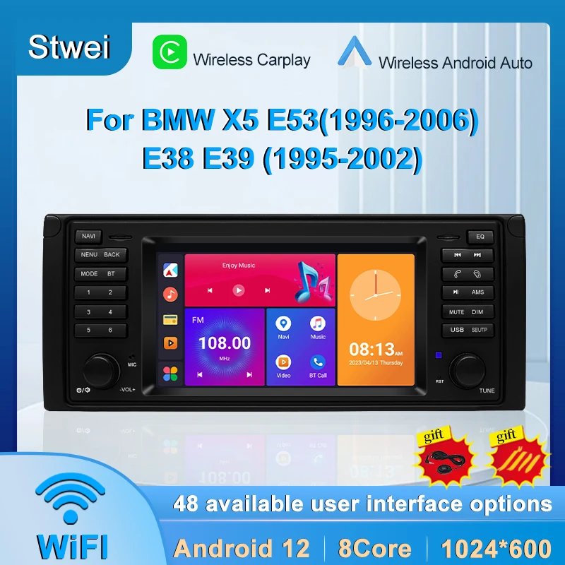 Für bmw e38 e39 x5 e53 m5 2012-2015 android12 auto multimedia player navigation audio gps wifi