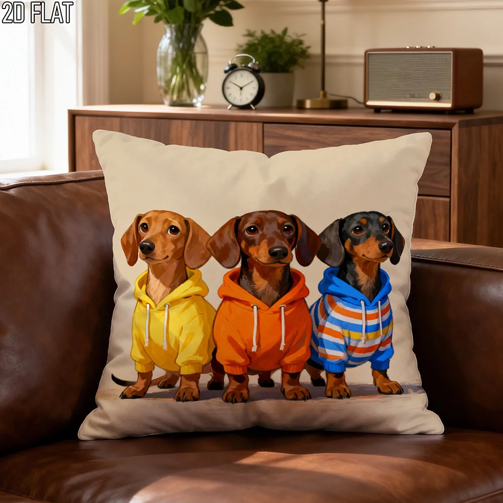 1pc Cute Dachshund Dogs in Hoodies Throw Pillow Cover Decorative Square Cushion Case for Sofa Couch Bedroom Living Room view 4