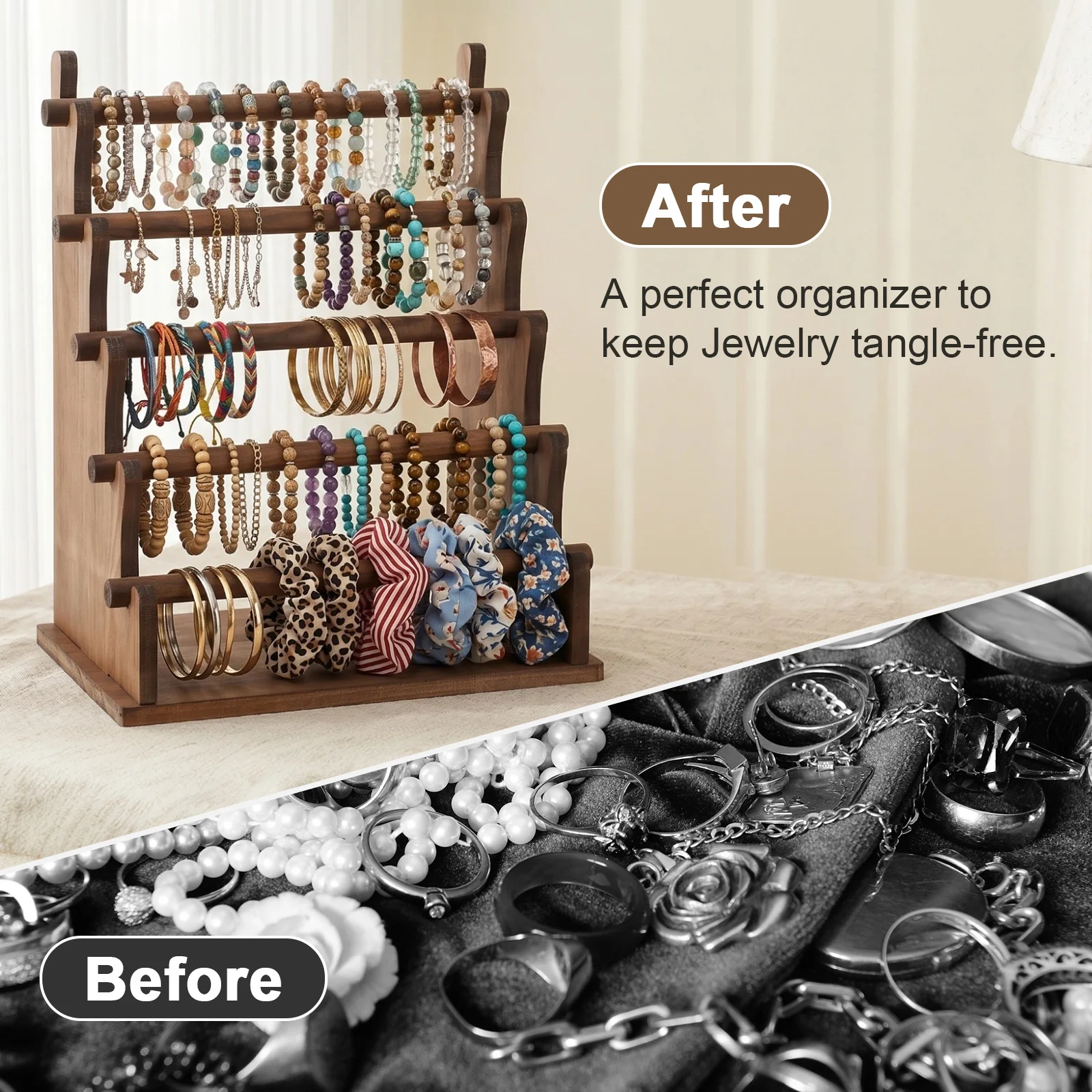 Wooden 5 Tier Bangle Organizer 33x20.5x40cm Bangle Scrunchie Organizer Holder for Vendors Retail Stores Craft Shows and Home