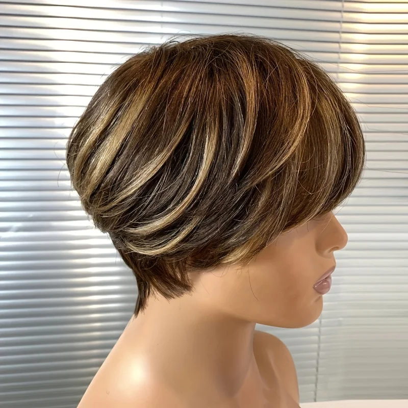 Pixie Cut Wig with Bangs 100% Brazilian Remy Human Hair Natural Black Short Bob Style Full Machine Made wig