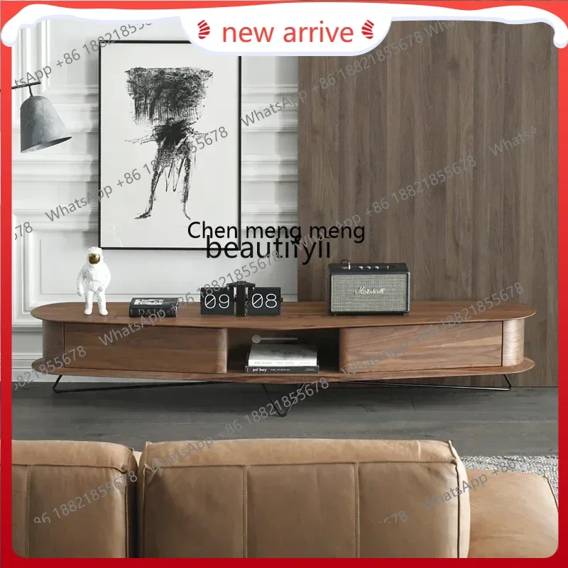 SS new style Nordic modern simple black walnut solid wood TV audio-visual cabinetss 7486
