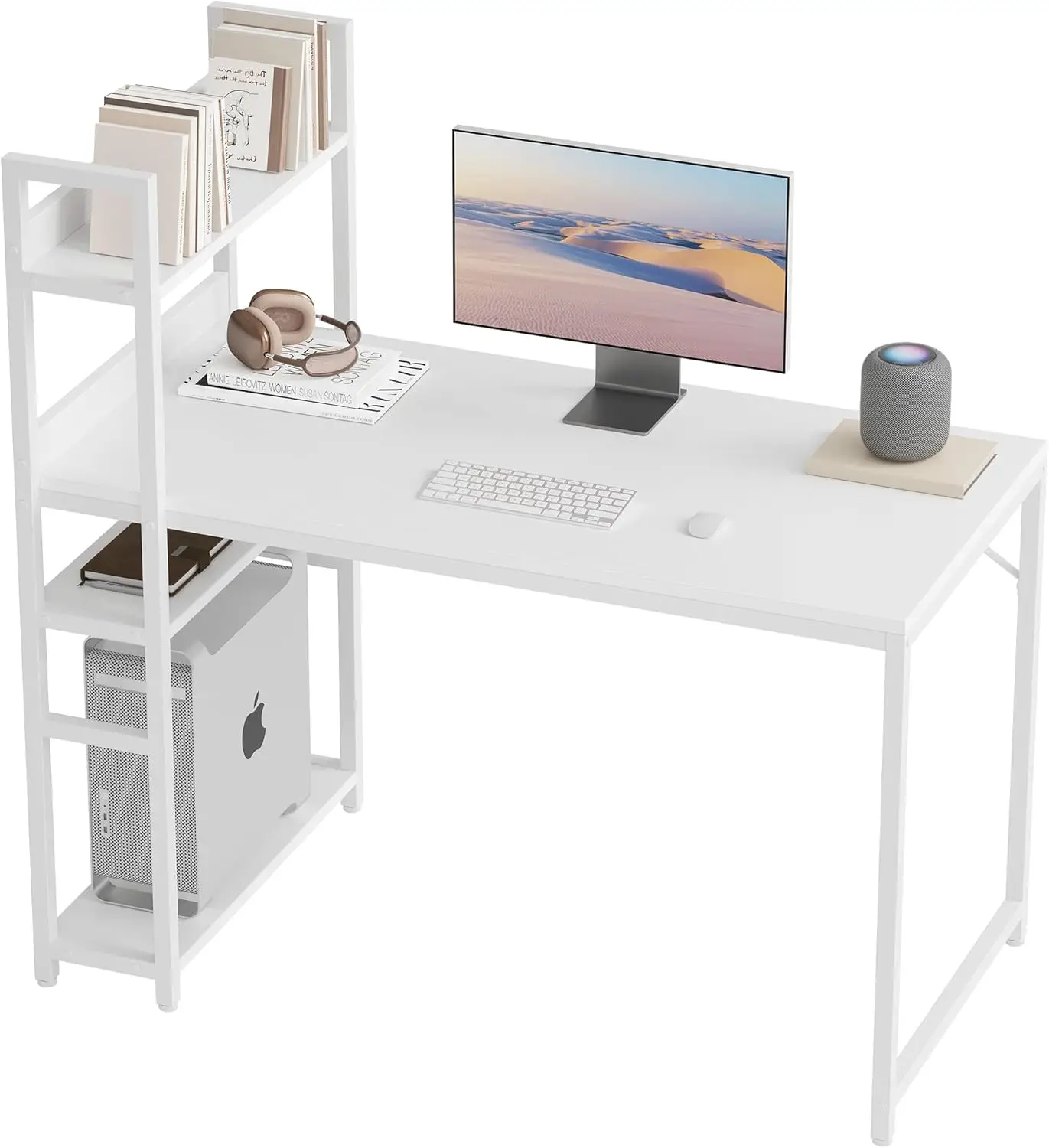 

Computer Desk 47 H With Storage Shelves Study Writing Table For Home Office,Modern Simple Style, White