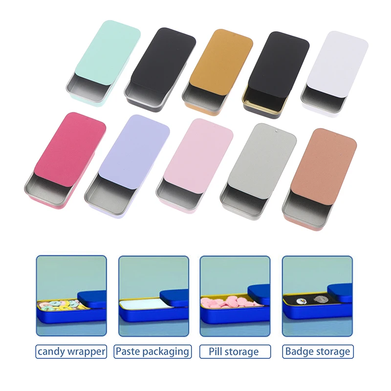 

60*34*11mm Slide Cover Aluminum Box Empty Rechargeable Containers Square Storage Box For Cosmetic Lip Balm Cream Jewelry Pill