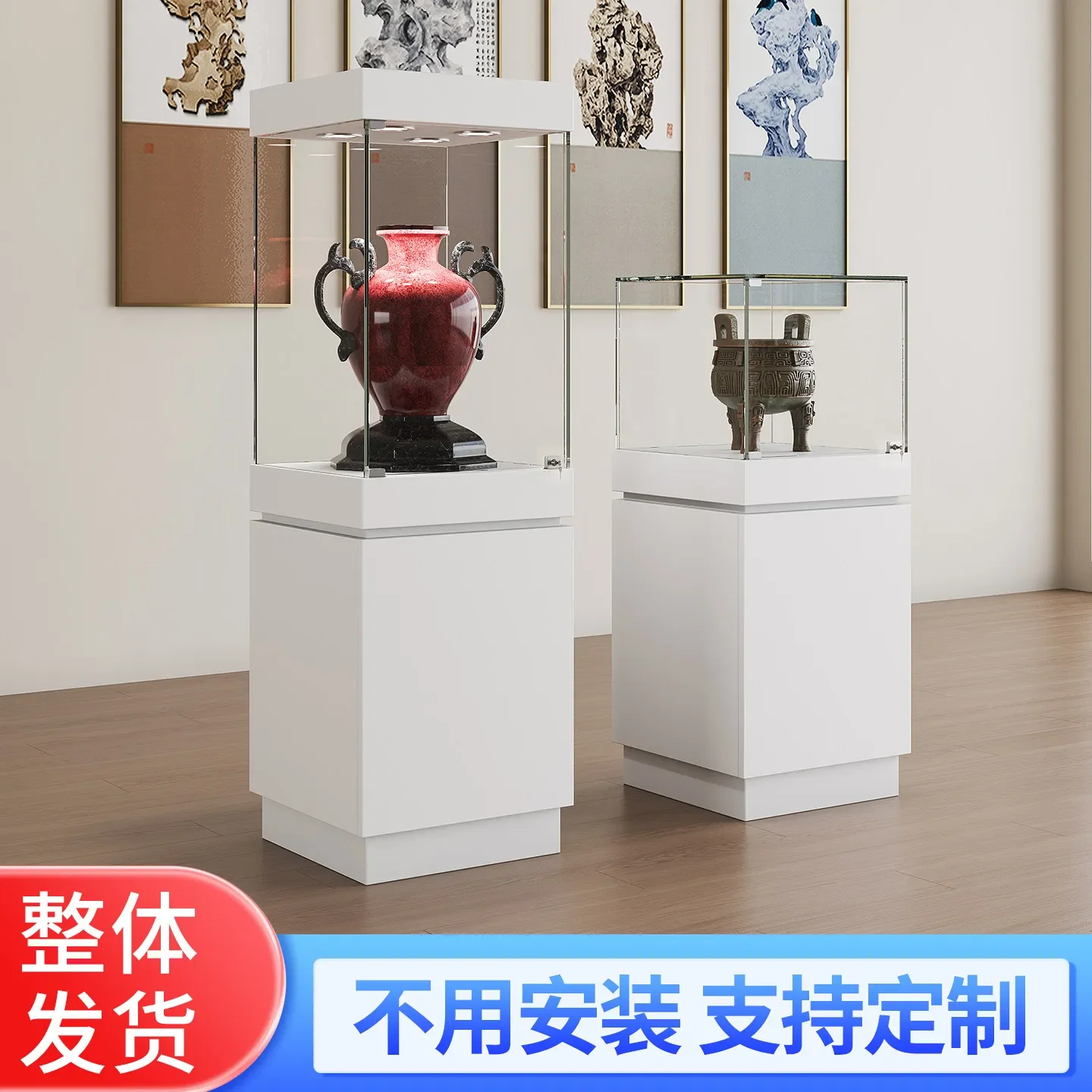Ceramic Jewelry Showcase Museum Cultural Relics Antique Exhibition Showcase Sample Antique Figure Glass Showcase