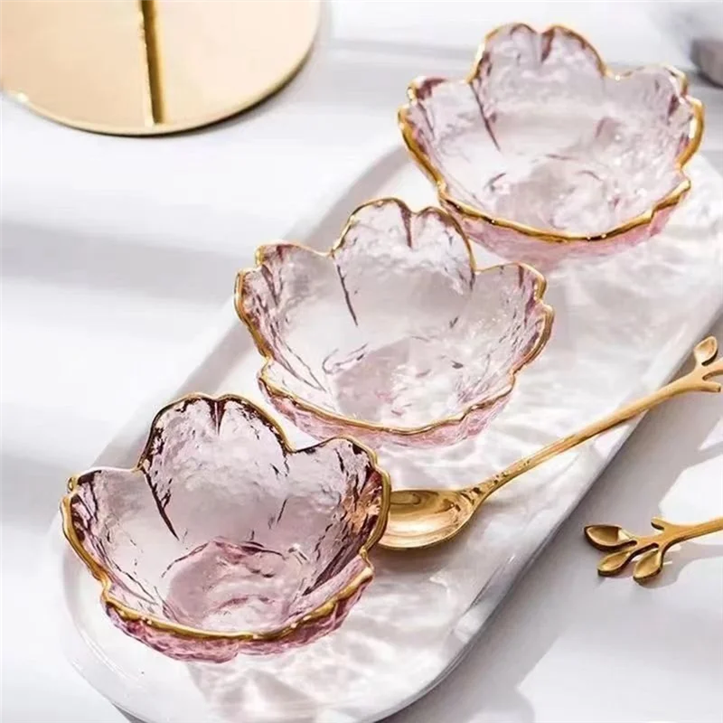 ABLU-Makanan Penutup Mangkuk Sakura Gaya Lucu Mangkuk Sakura Dengan Perbatasan Emas Untuk Salad Es Krim
