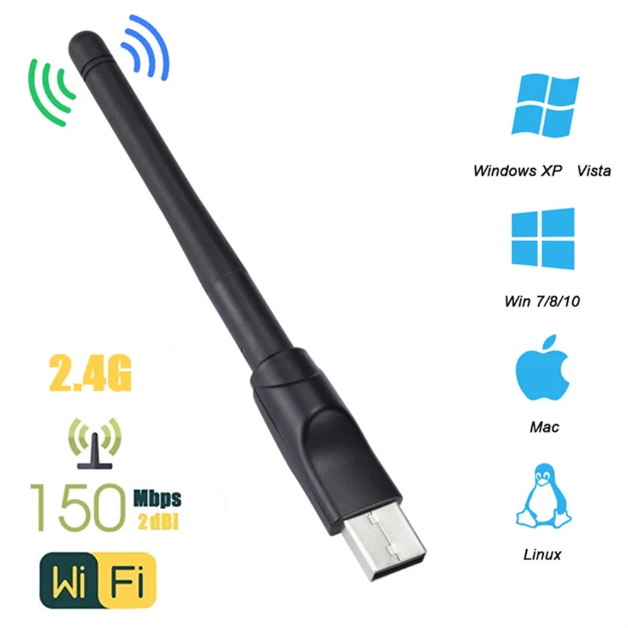 ミニワイヤレスUSBwifiアダプター,150Mbps,mt7601,lan,レシーバー,ドングル,アンテナ,802.11 b, g, n,pc,Windows,ラップトップ用