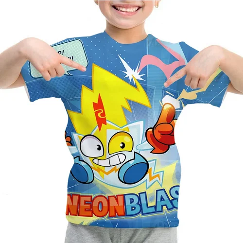 Imagen 2 del producto Camiseta con patrón de SuperThings en 3D para niños, ropa de manga corta con cuello redondo, camiseta informal para niñas, camisetas de primavera y verano, ropa para niños