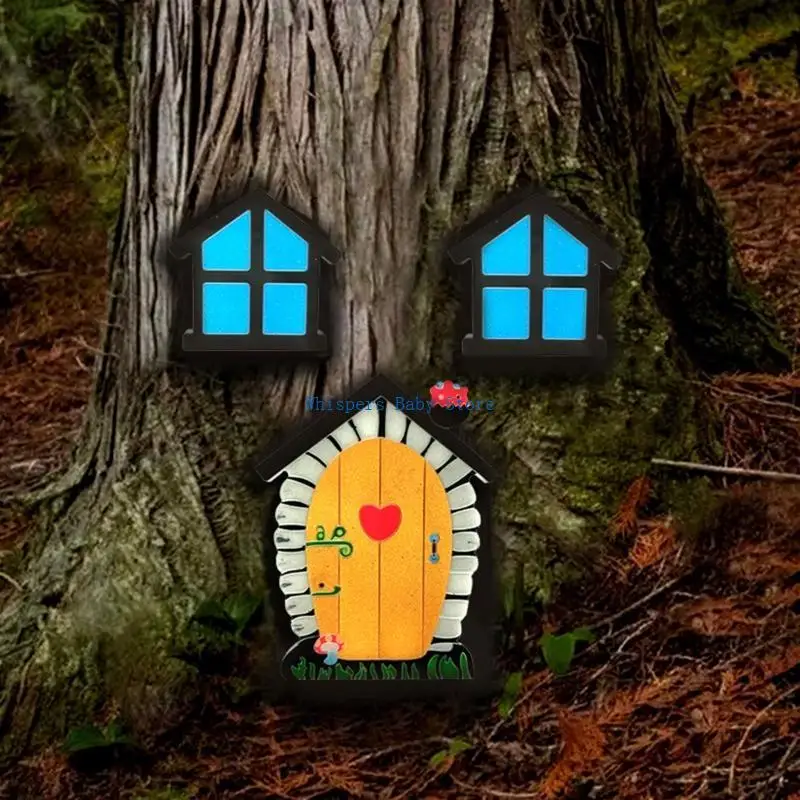 U90E Fairy Door Silicone Mold Gnome Home Window DIY Crystal Epoxy Resin Mould Fairy Sleeping Tree Face Patio Lawn Decors