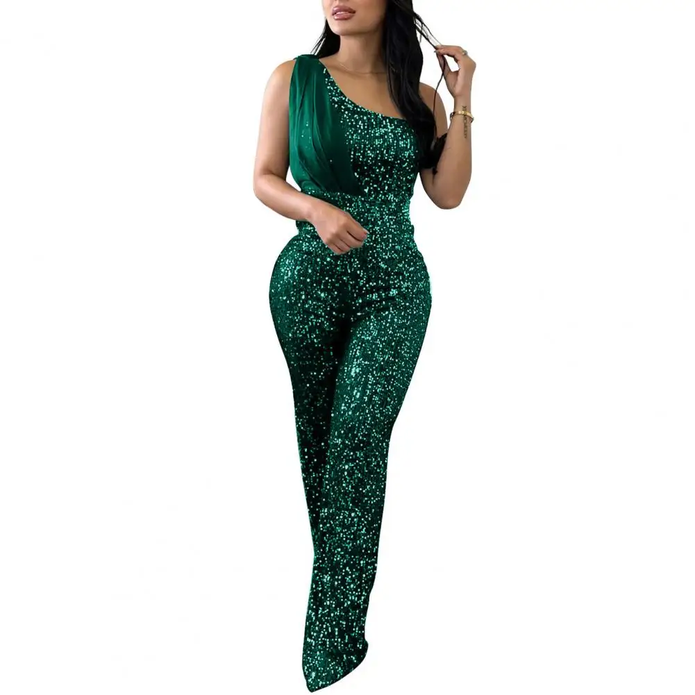 Pailletten Overall funkelnde Pailletten One Shoulder Jumps uit für Frauen elegante Party Bodycon Stram pler mit Design Abend für Geburtstage