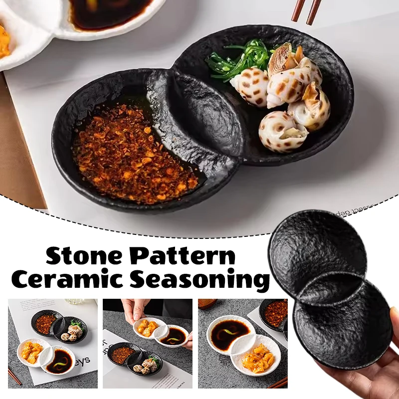 

Stone Pattern Ceramic Seasoning Dish Soy Sauce Dish Vinegar Dish Frosted 2grid Spice Dishes Cuisine Kitchen Decor Tableware