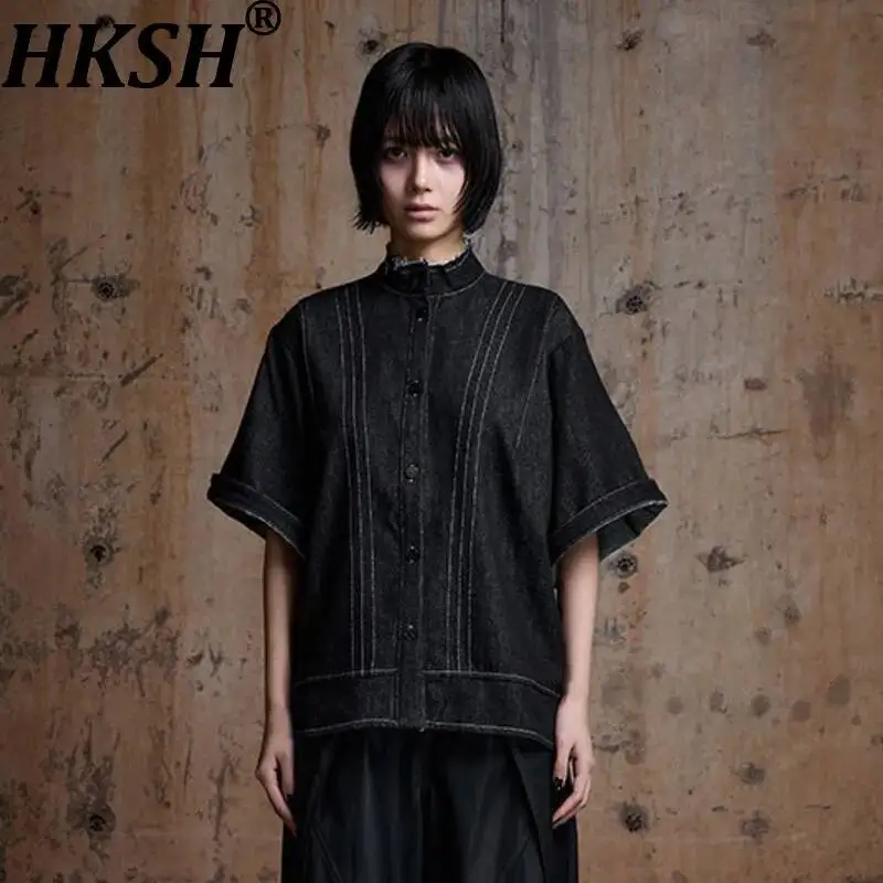 HKSH Spring Summer New Men's Tide Chic Ins Tassel Short Sleeve Button Shirt Dark Punk Gothic Cotton Shirts Vibe Y2K Top HK26383