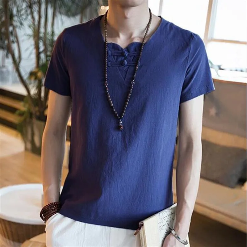 Men Cotton Linen Short sleeve Kung Fu Shirt Classic Chinese Style Tang Clothing Size M-7XL