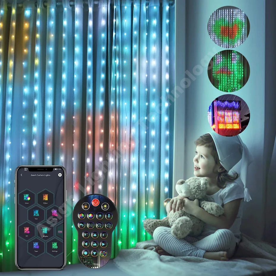 

Smart Curtain Lights LED RGB Fairy Light Bluetooth App DIY Picture Text Led Display 400LEDs RGB String Light for Home Decor