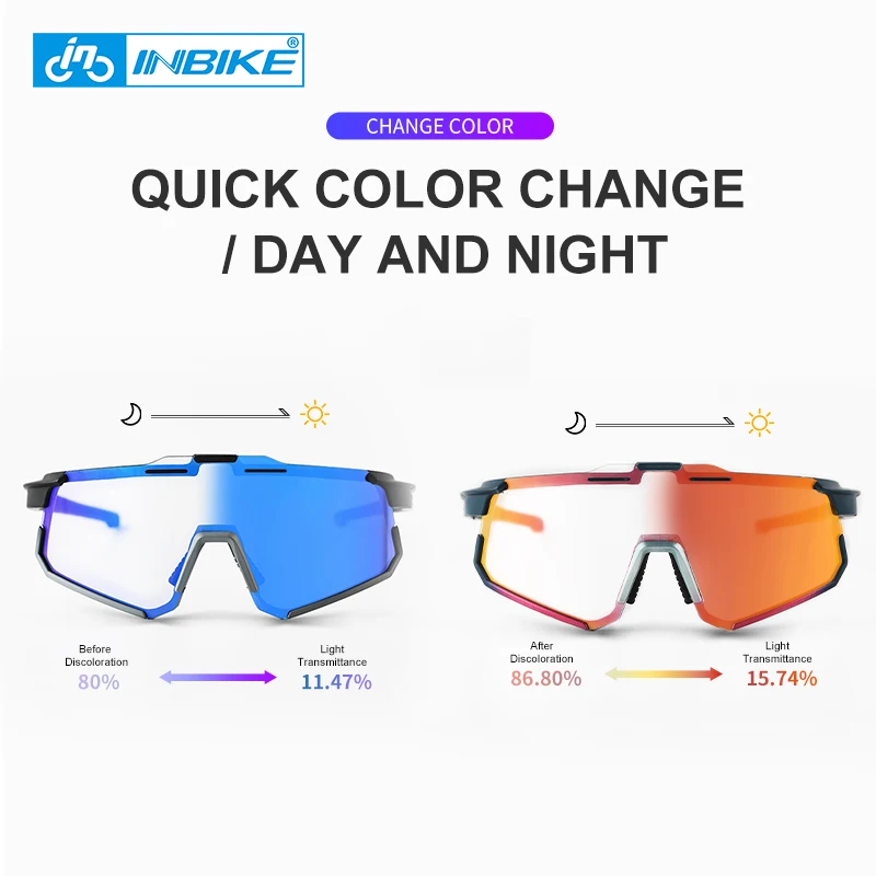 INBIKE Photochromic Cycling Sunglasses Professional Road Bike Riding Glasses for Men Bicycle Windproof Sand Goggles Bike Eyewear