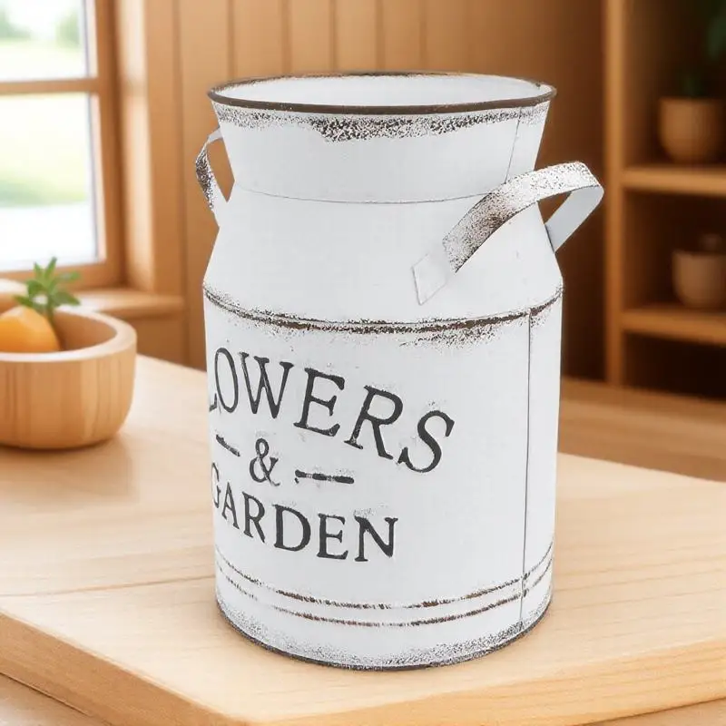 

1pc Metal Kettle Retro Flower Vase Desktop Ornament Flower Arrangement Pot Galvanized Sheet Vase For Living Room Bedroom Bar