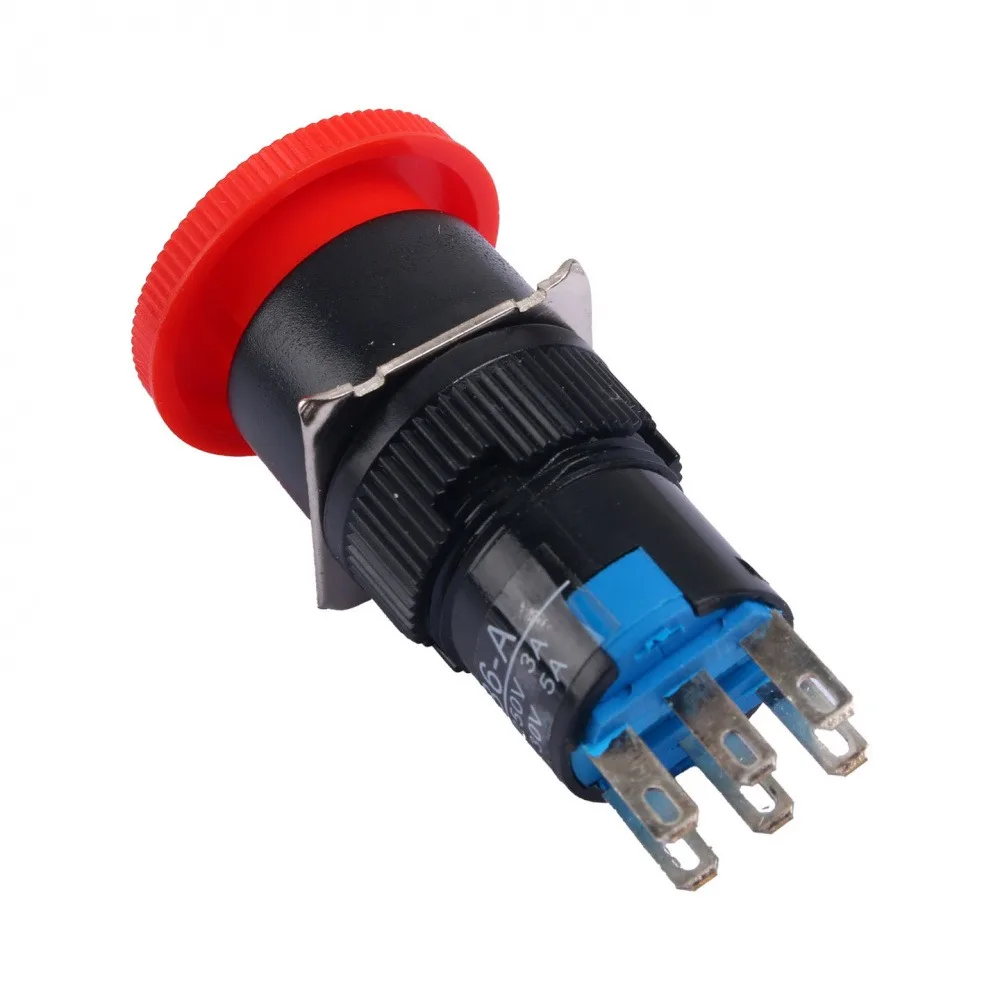 

16mm Emergency Stop Self-locking Button Switch without Light Thickened Silver-plated 6Pin 2NO/2NC 250V 5A Flame Retardant Switch