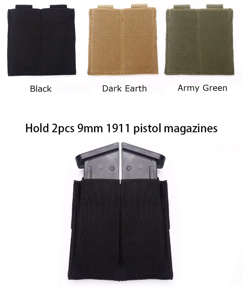 Tactical Double Magazine Pouch 9MM 1911 Pistol MAG Holder MOLLE Panel Cummerbund Mounted Elastic Band