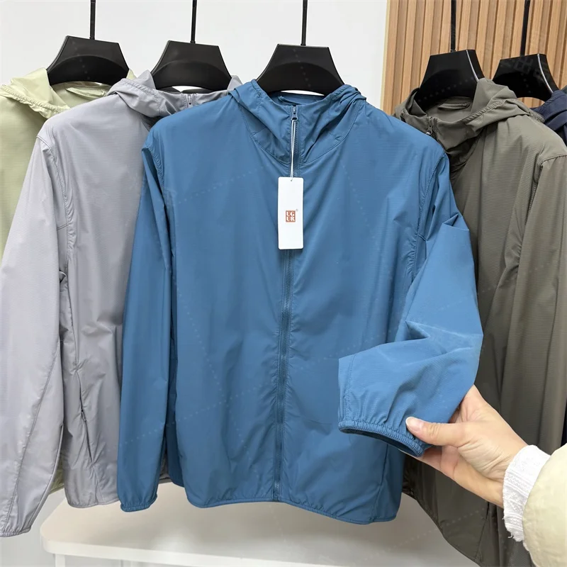 

Lightweight Breathable Summer Men's Jaet Straight Cut Thin Hooded Coat Youth Faion Anti Wind Long Sve Stand Fit