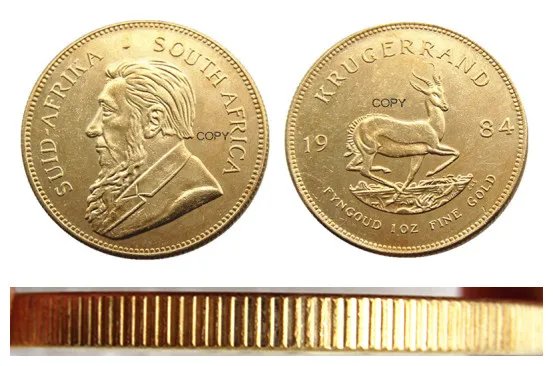 Moneda de copia chapada en oro de Sudáfrica, 1984, 1 oz, a prueba de Krugerrand