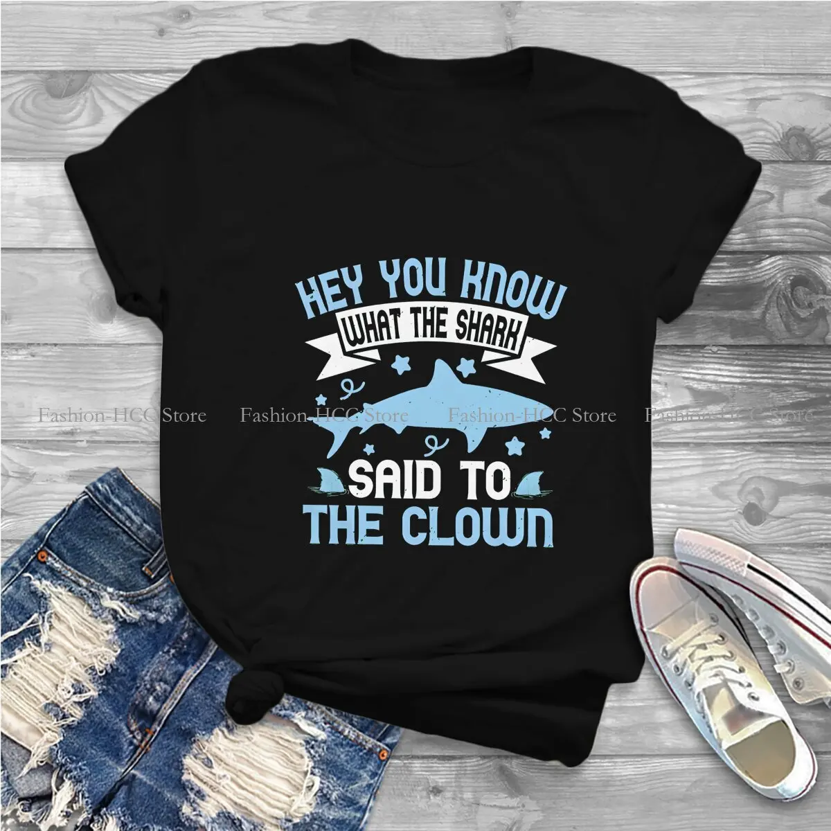 Shark To Clown Round Collar Polyester TShirt Shark Wild Animal Original T Shirt Women