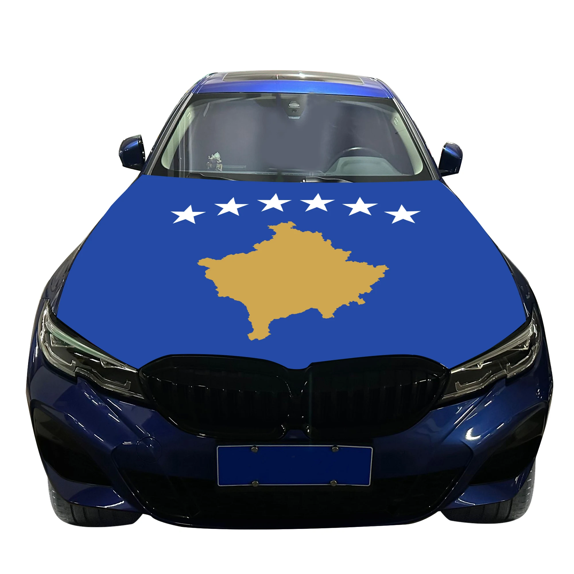 Kosovo Car Hood Cover Flag  Universal Size Elastic Polyester 120x150cm for Car Decor